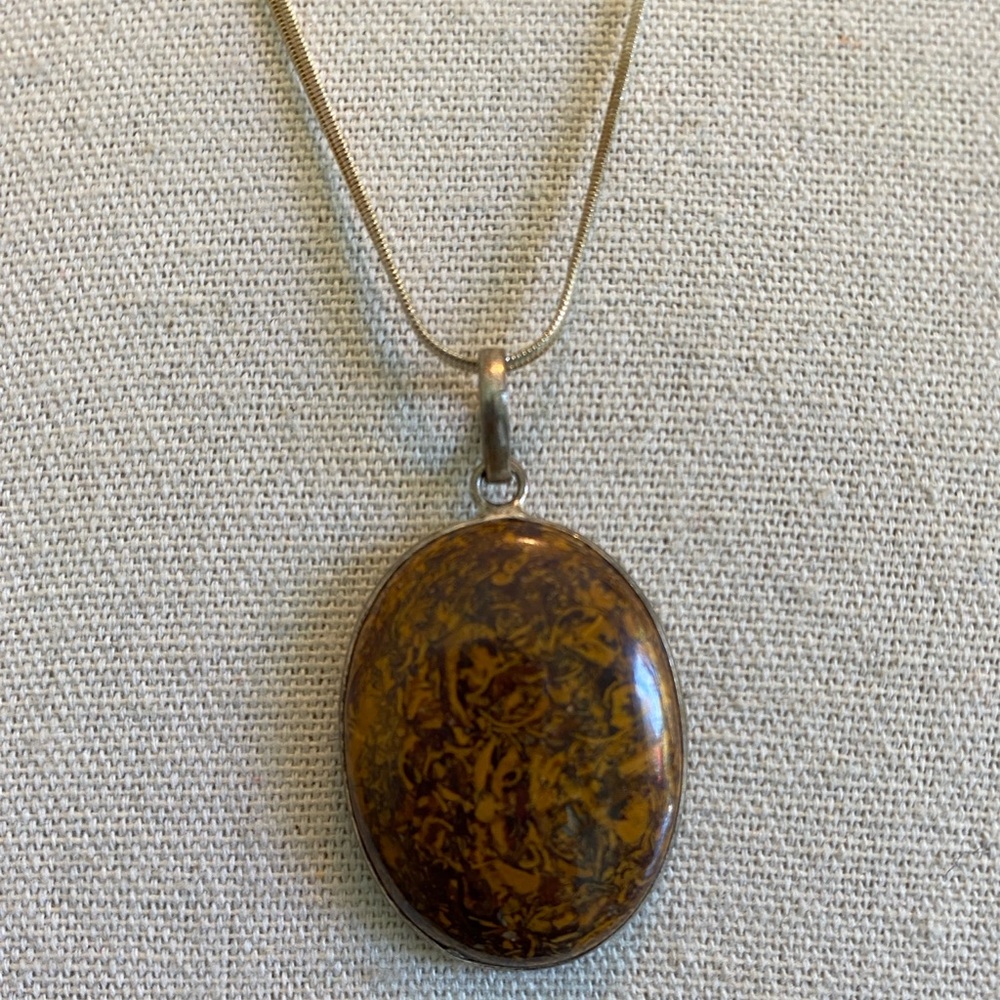 Vintage Mariam Jasper Sterling Pendant and Sterling Silver Chain Necklace